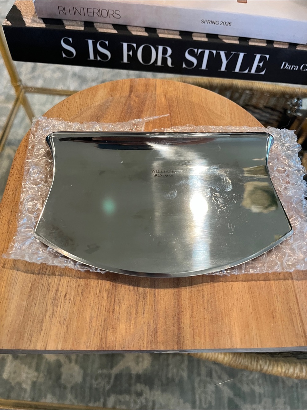 Williams Sonoma Mezzaluna & Wood Cutting Board Set - Stainless + Wood - Picture 2 of 5
